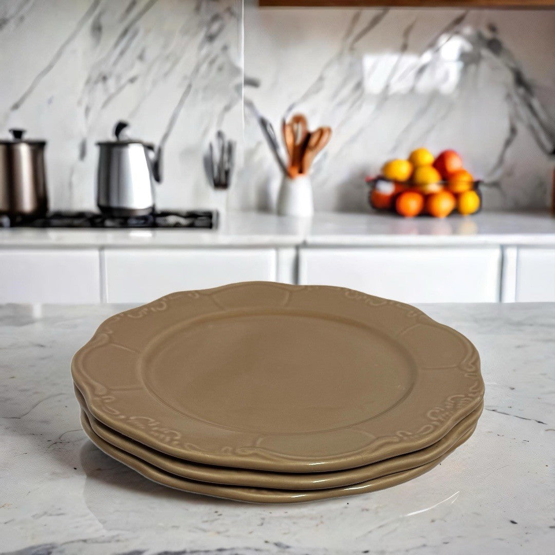 Casa Cristina Taupe Scalloped Dinner Plates Set of 3 – 10.5” Stoneware