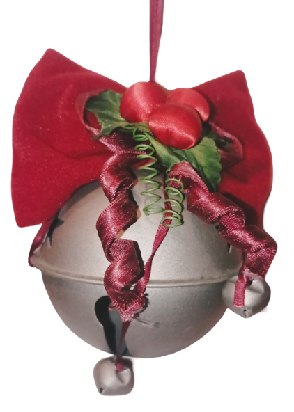 Vintage Russ Jingle Bell Metal Ornament Bow and Red Ribbon Made in Taiwan