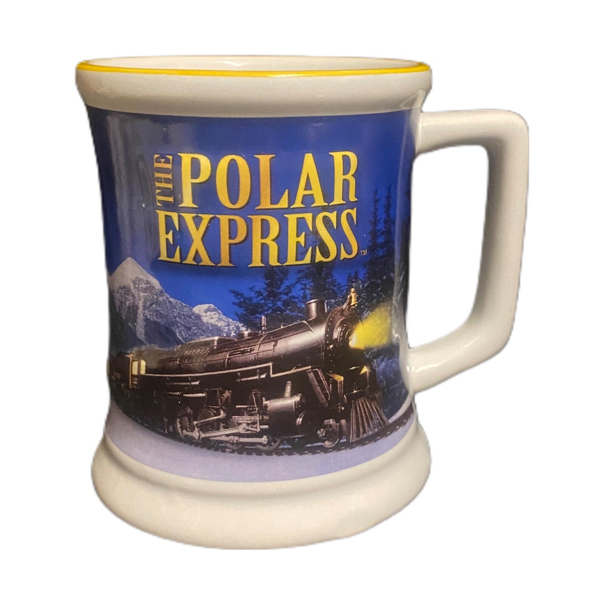 The Polar Express Blue Mug BELIEVE 3D Raised Ceramic Coffee Chocolate Cup Train