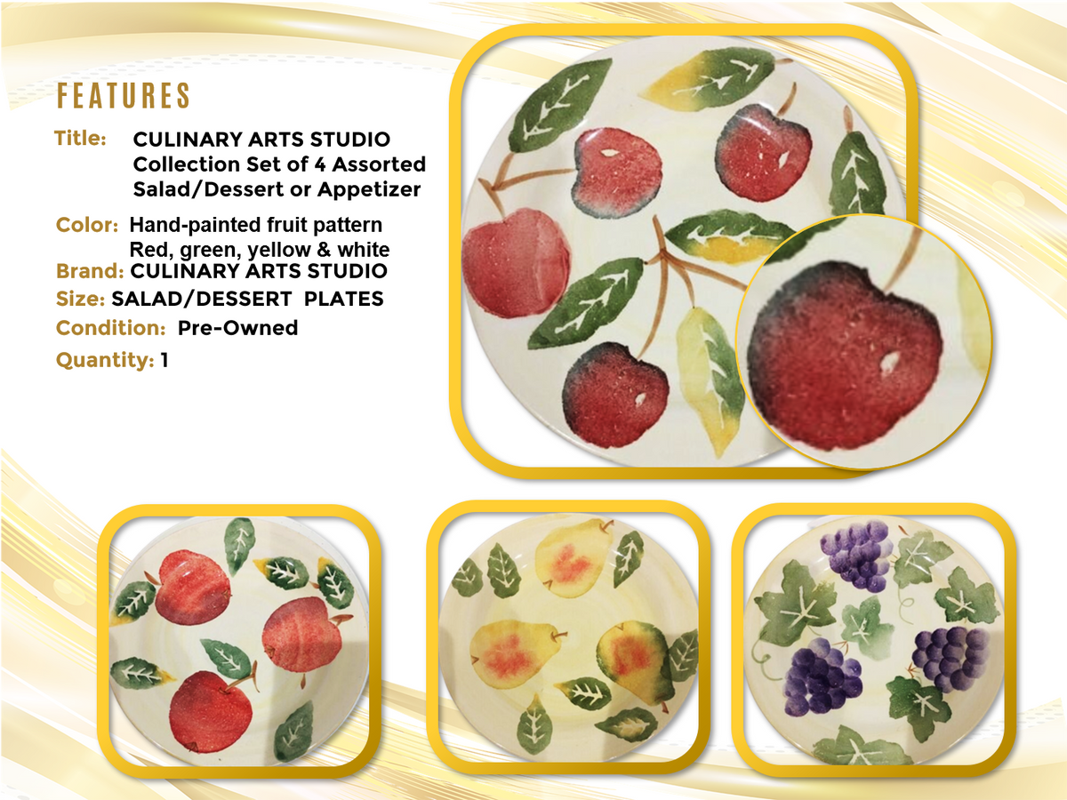 Culinary Arts Studio Set of 4 Salad Plates Hand Painted Collection Oven