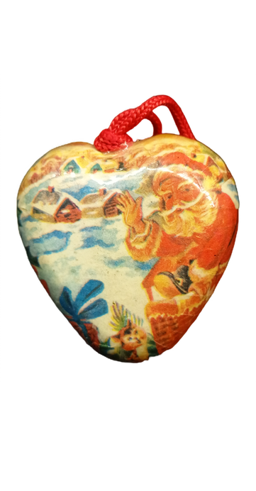 Christmas Ornaments Santa Claus Papier Mache Vintage Set of 3 Hearts