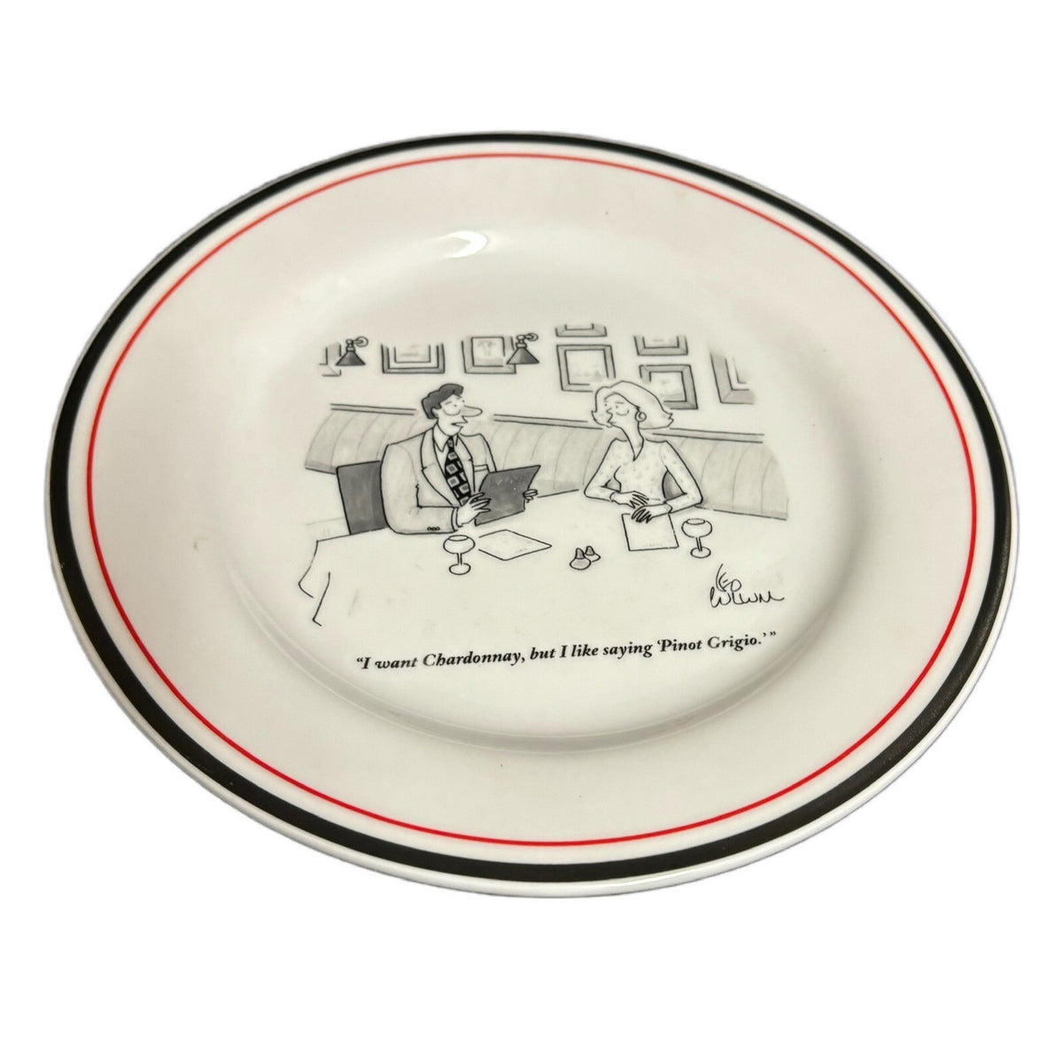 RESTORATION HARDWARE 4-Salad Plates NEW YORKER "I WANT CHARDONNAY"Appetizer 8”D