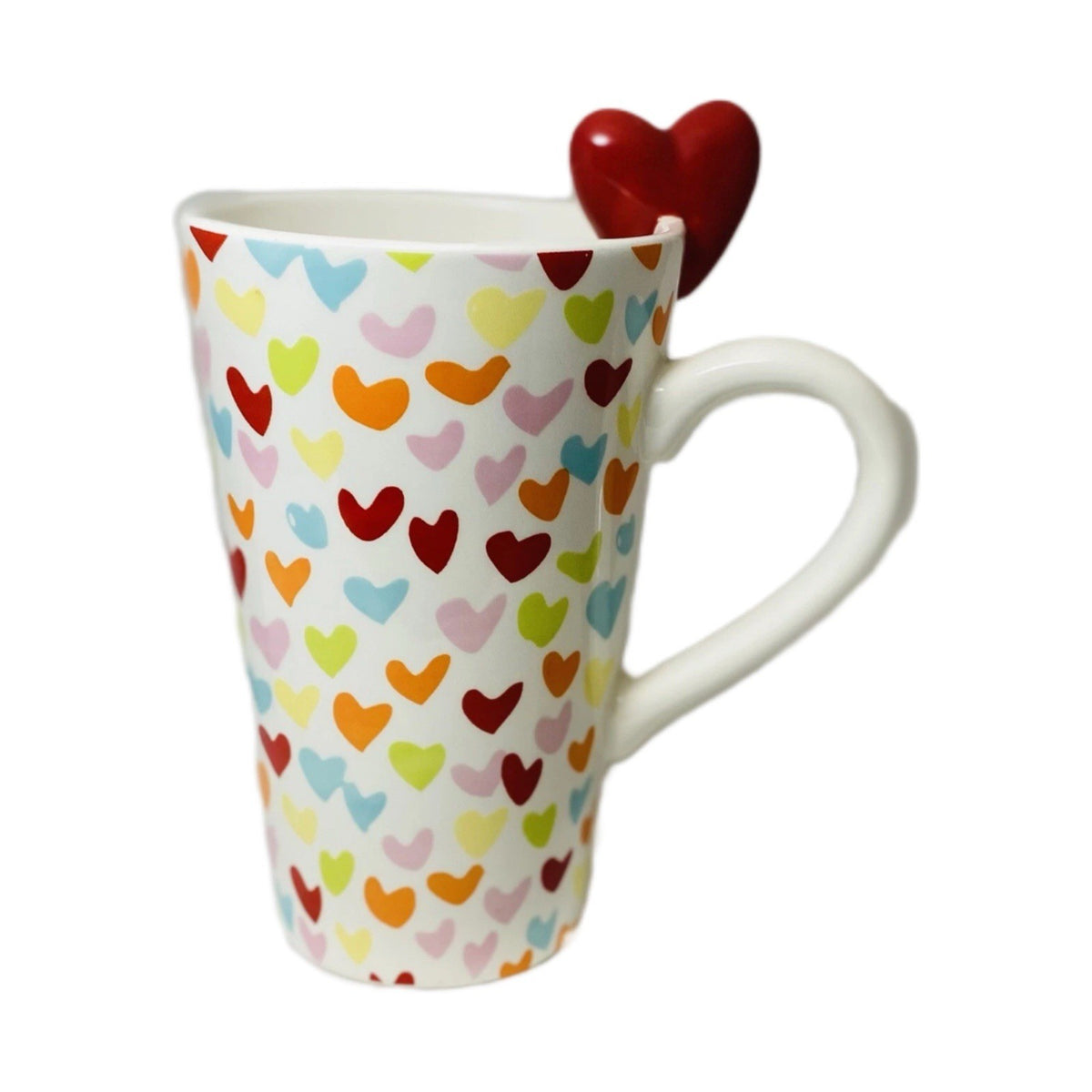 Target Tall Latte Mug Multicolor 16 Oz Hearts Red 3D Rim Valentine’s 2010