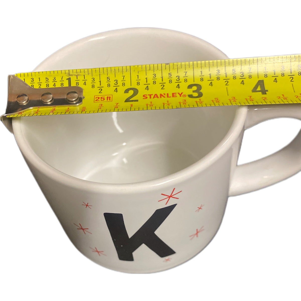 Threshold Monogram K 2-Mugs Gold Letter & Winter Red Starburst Coffee Tea Cup