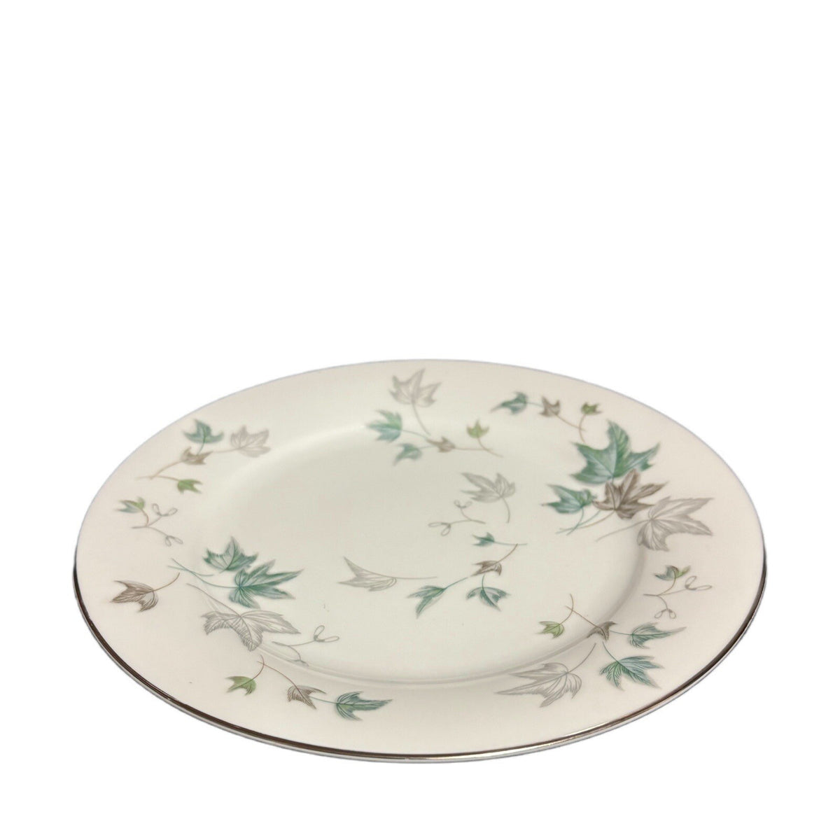 Noritake Greenwood 4-Dinner Plates Ceramic # 5769 Leaves Silver Trim Japan