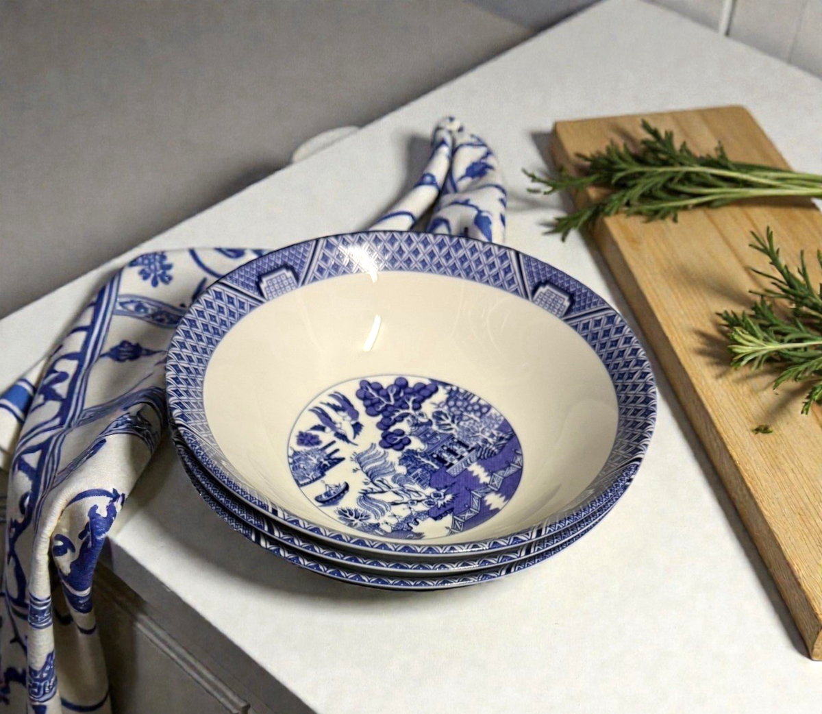 Royal Cuthbertson Blue White Bowls Set of 3 Porcelain China Pattern 6.5"D x 2"H