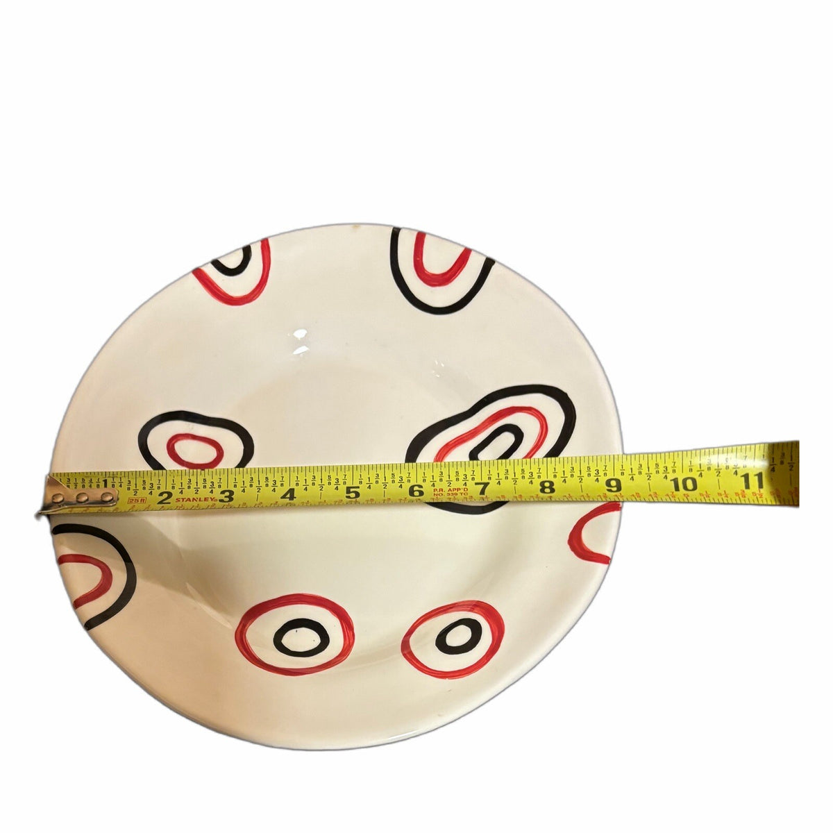 Tabletops Gallery BIJOU 6-Salad Plates Black Red White Hand Painted Dessert Dish