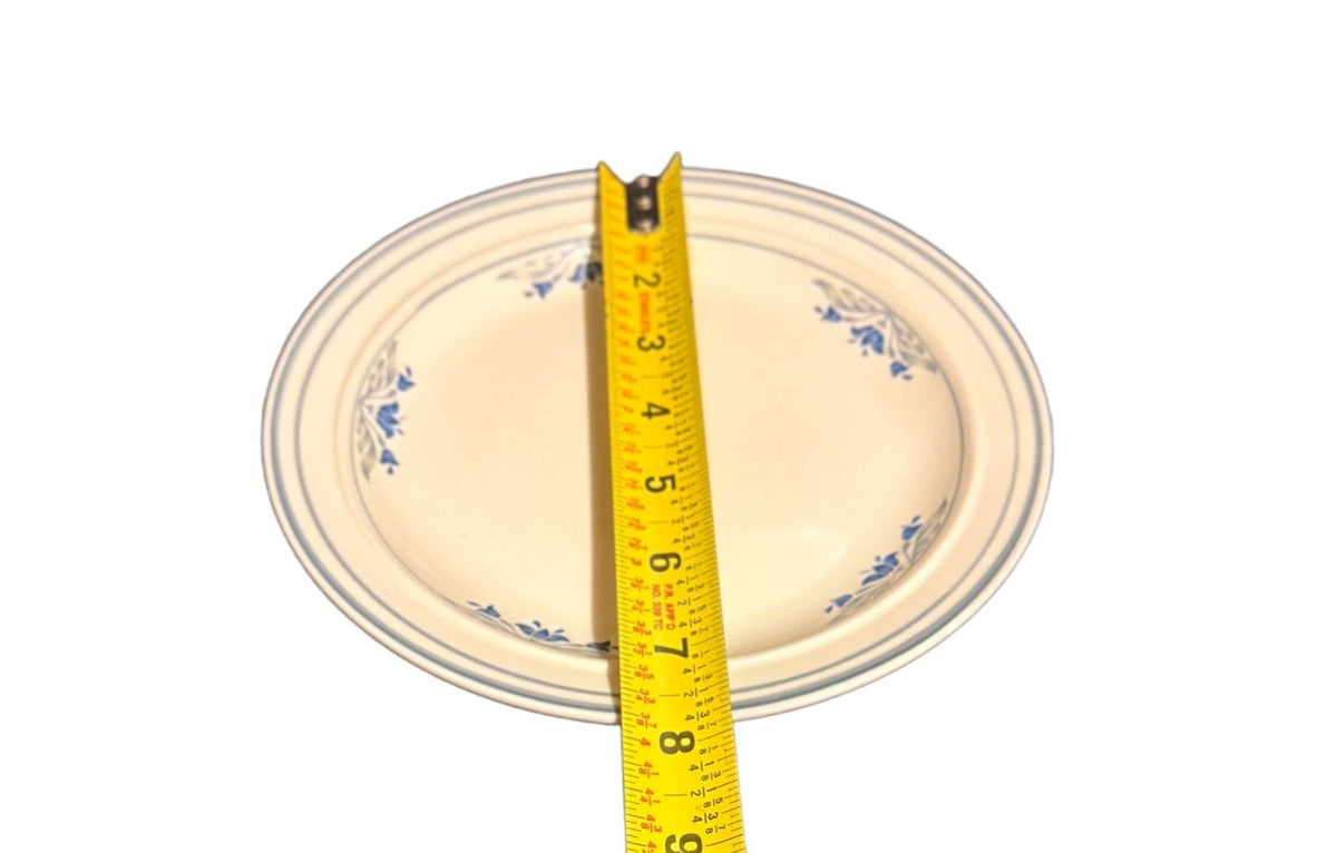 TIENSHAN 8-Salad Plates Stoneware Blue Floral & Trim Vintage Dessert Appetizer