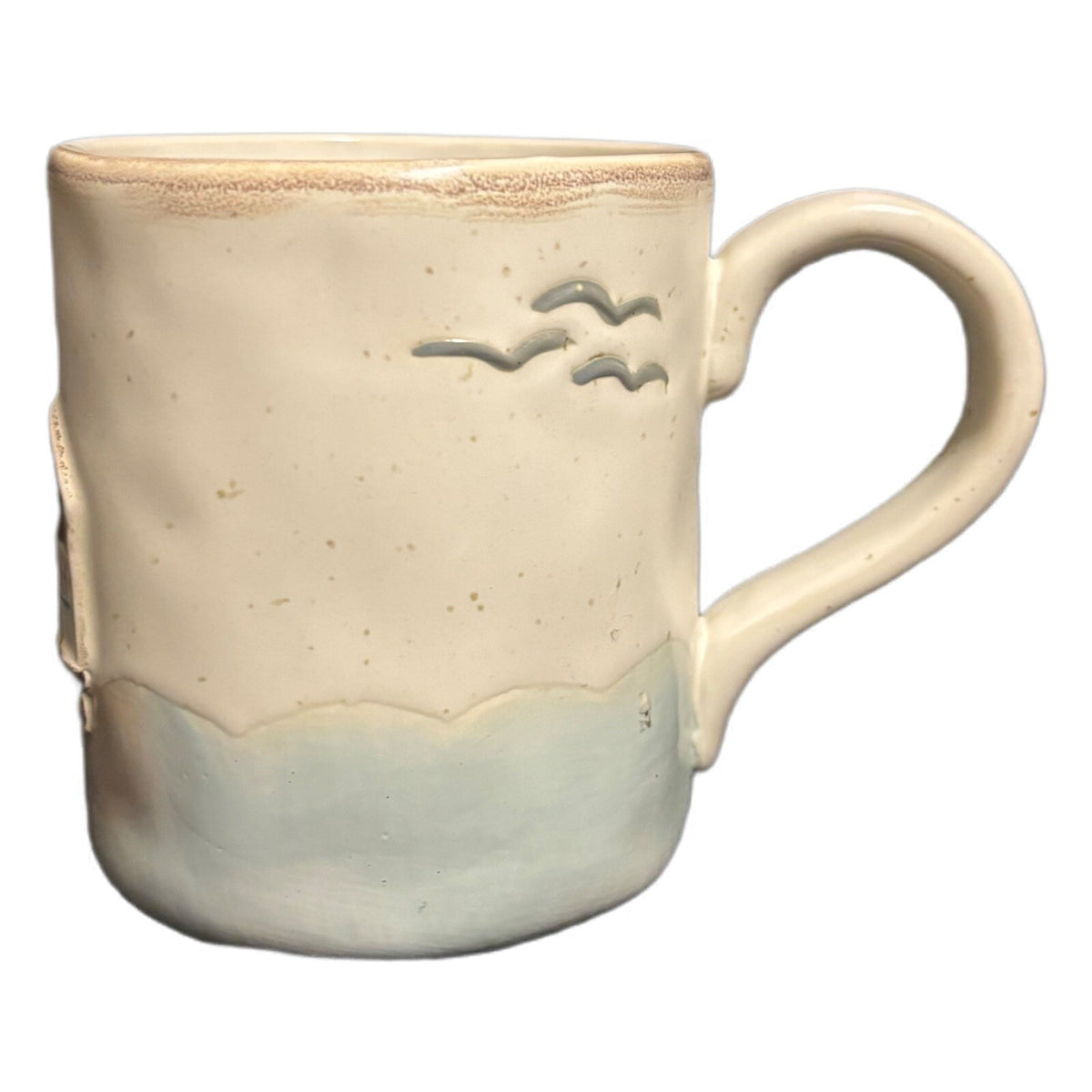 Mud Pie 3D Mug Ocean View Homes Seagulls Birds Beach Coffee Tea Stoneware Cup