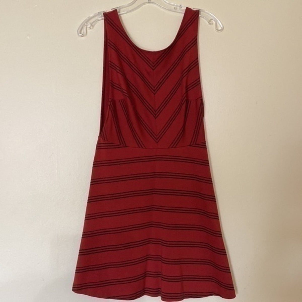 Free People Red/Orange Short Dress Black Velvet Stripes S