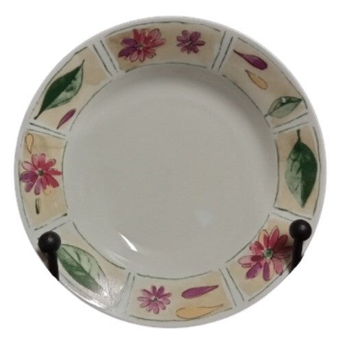 Set of 4 Gibson Designs Sabrina 8” D Coupe Soup Bowls Floral Petals Leaves Rim