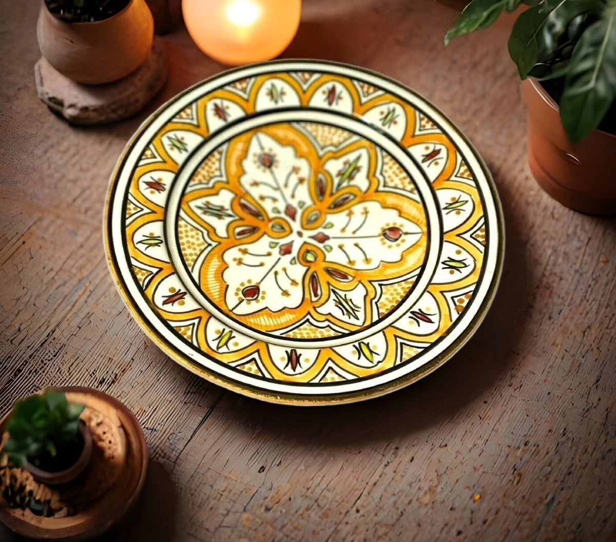 Moroccan Terracotta Pasta Bowl 10 1/4” Hand Painted Safi Pottery Orange