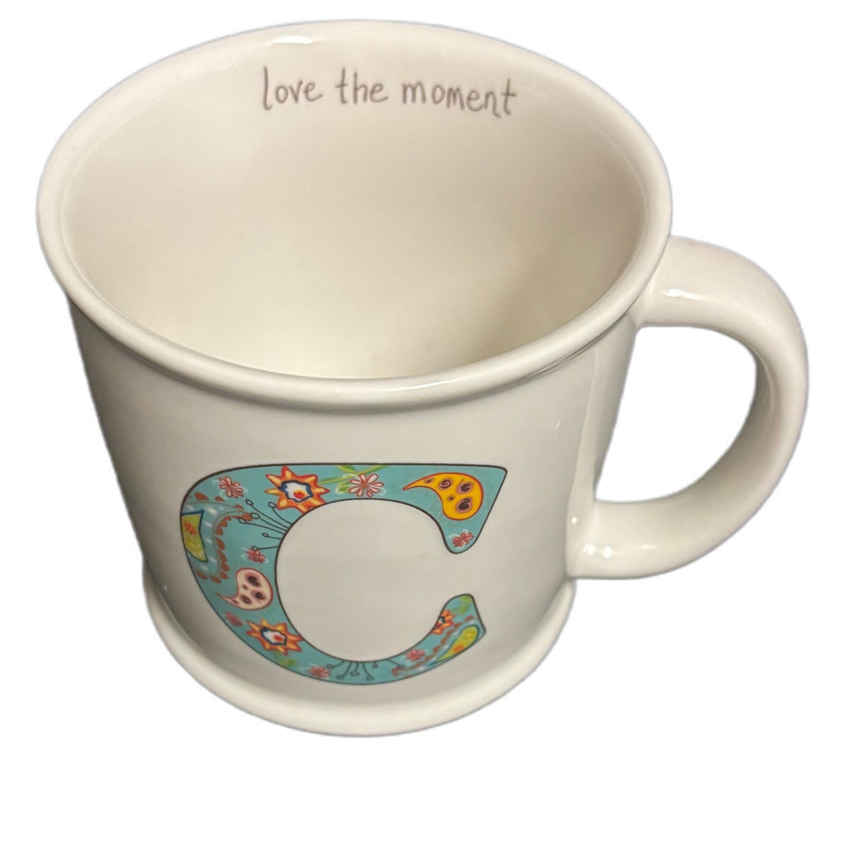 Natural Life Mug Letter C Love The Moment Initial Monogram Floral Coffee Tea Cup