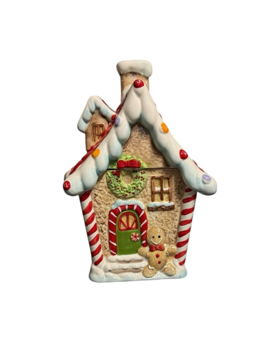 Sleigh Bell Bistro Gingerbread House Ceramic Cookie Jar Christmas Decor