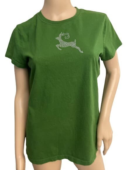 T-Shirt Embossed Deer Target Embellished Tee Woman Girl Top Green L