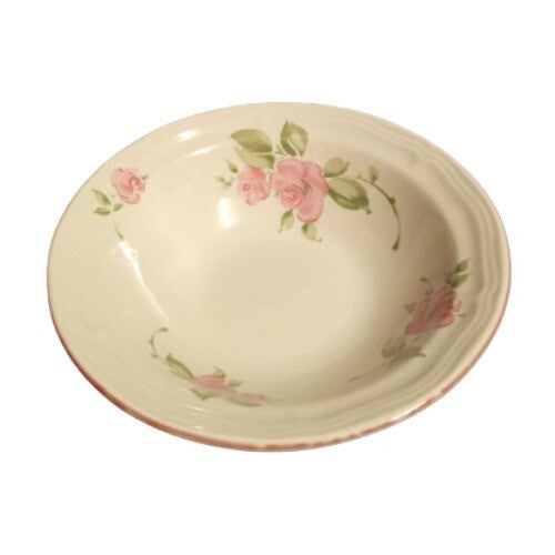 Gibson Designs ROSELAND Cereal Bowl 7" D Pink Roses Tan Body Pink Trim Rim Soup