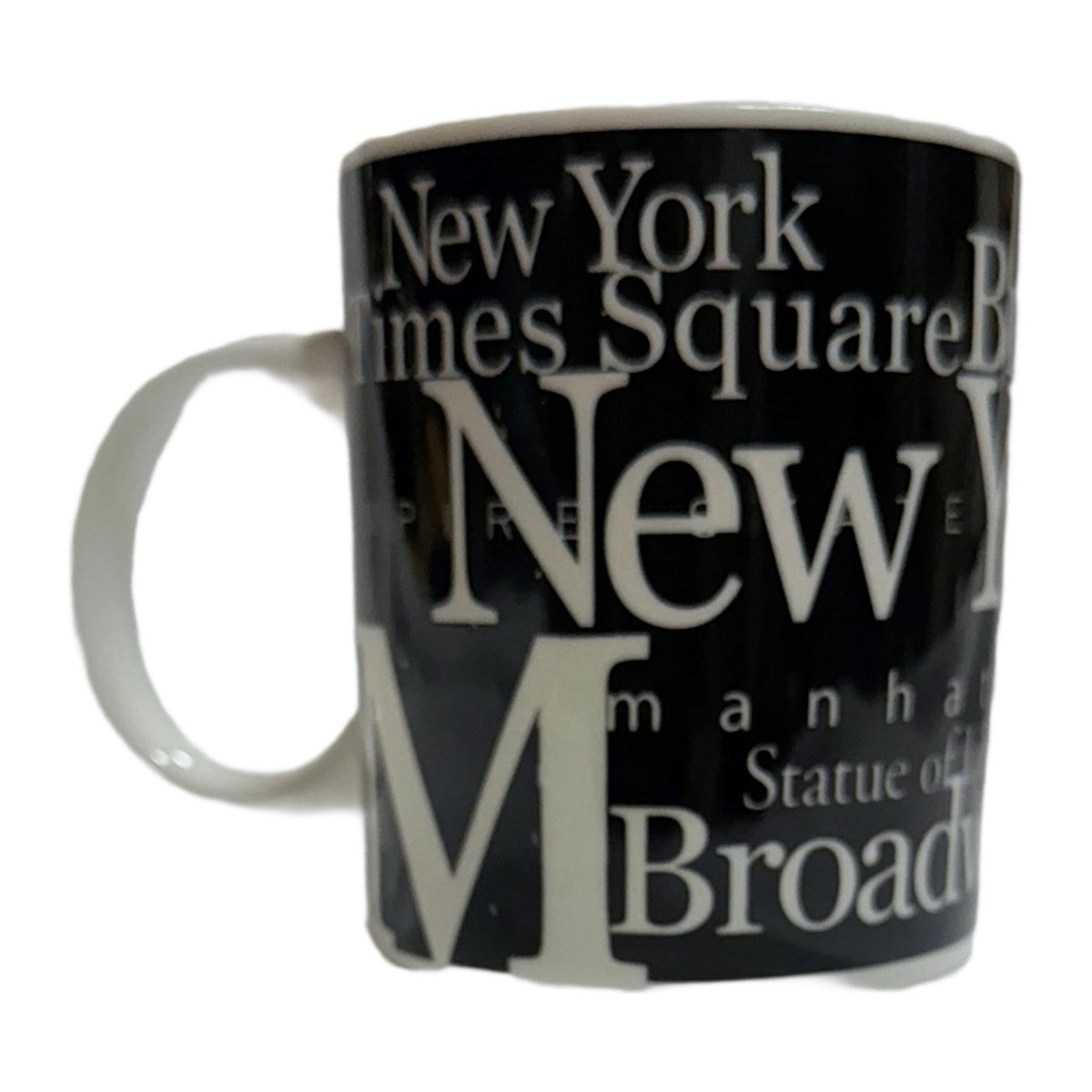 Jay Joshua NY New York Typography Mug Black White NYC Broadway Statue of Liberty