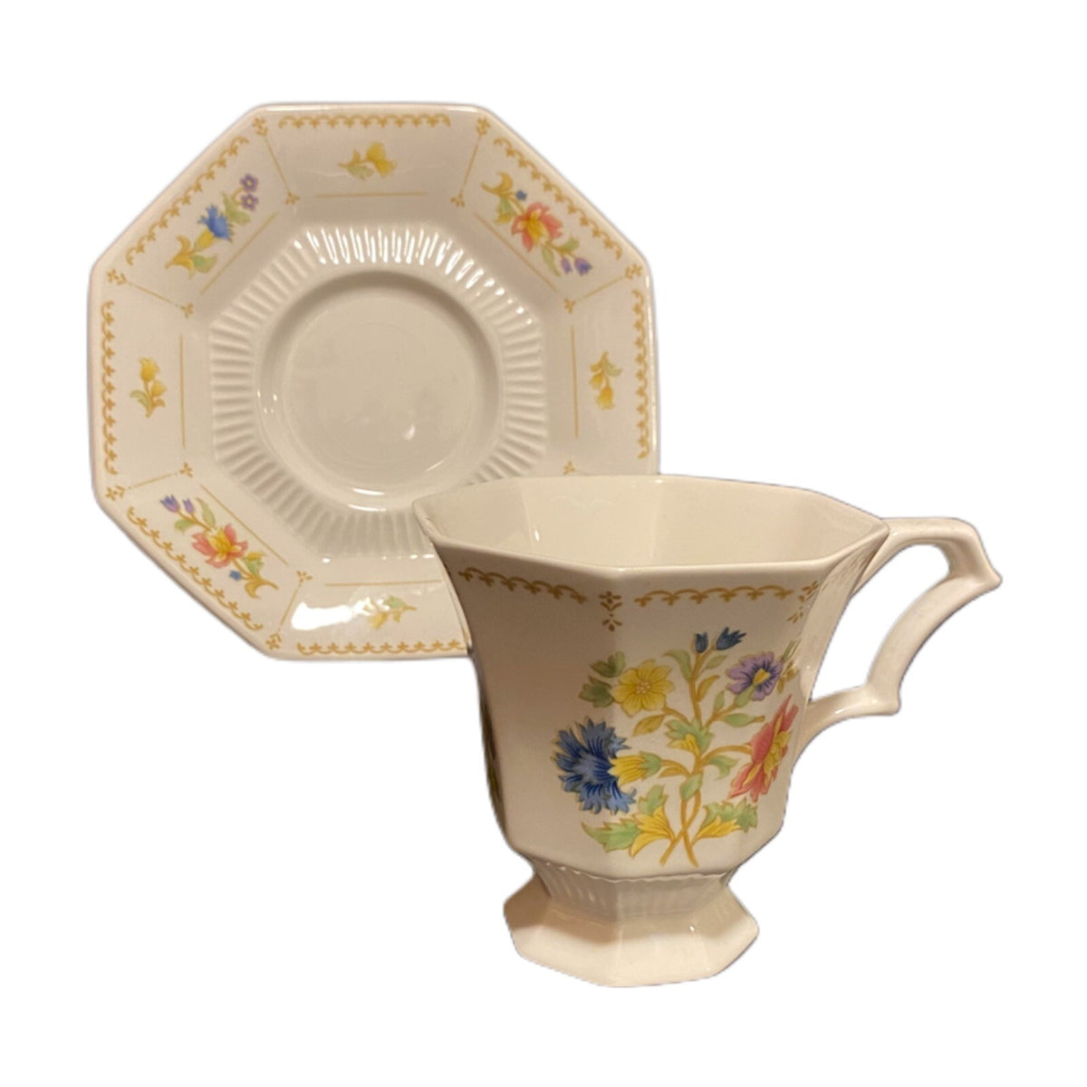 Nikko Classic Collection Cups & Saucers Set of 4 Octagonal Floral Japan Vintage