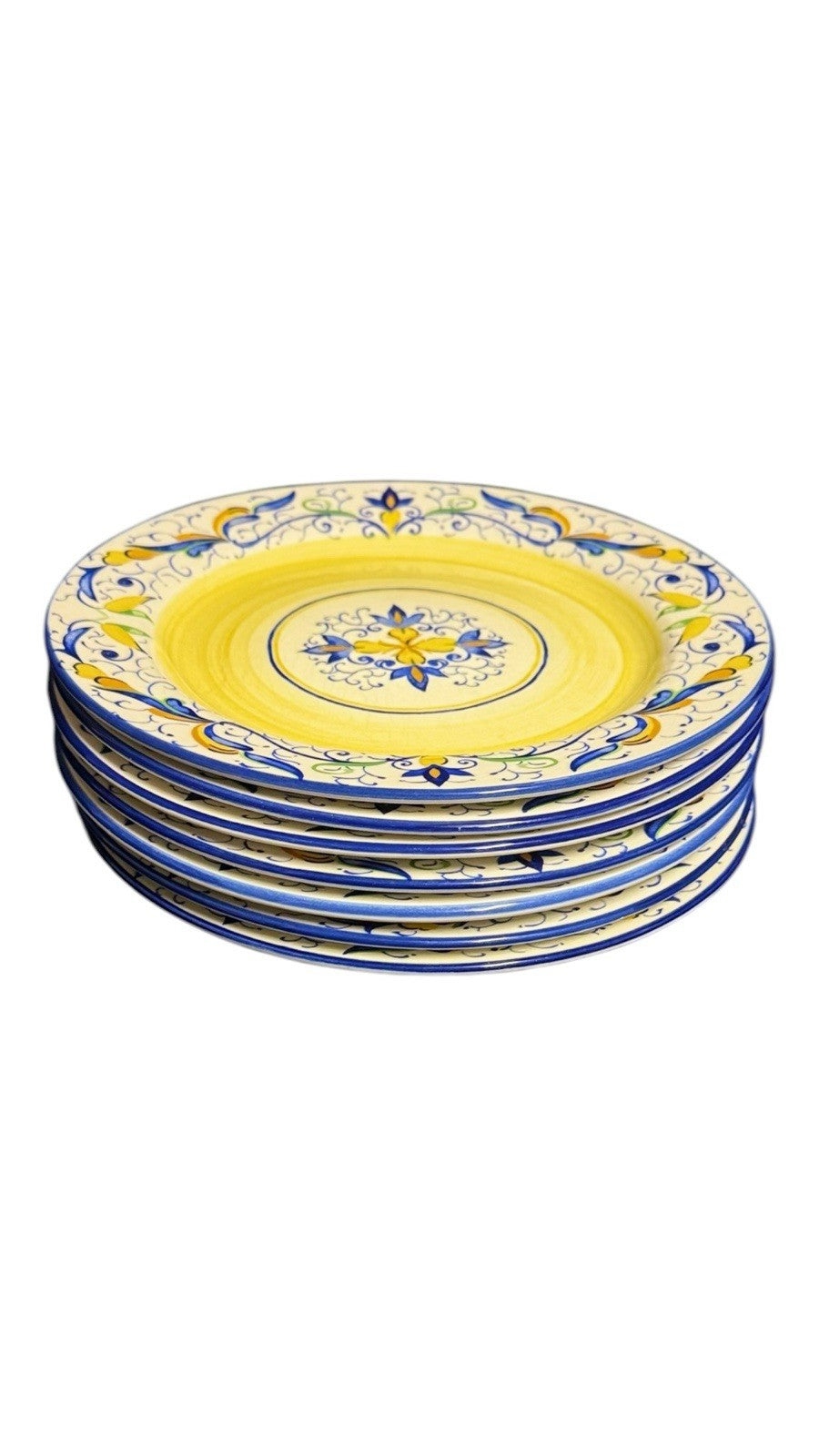 Pier 1 Mirandela Dinner Plates Set of 7 Hand Painted Earthenware Portugal 11”D