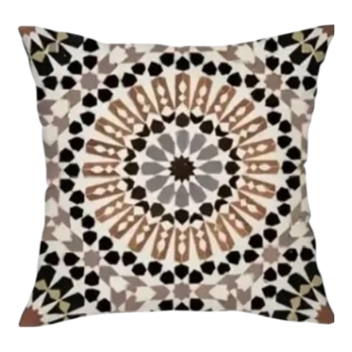 2-Pc Moroccan Mandala Geometric Cushion Covers Boho Linen Blend 17x17 Neutral