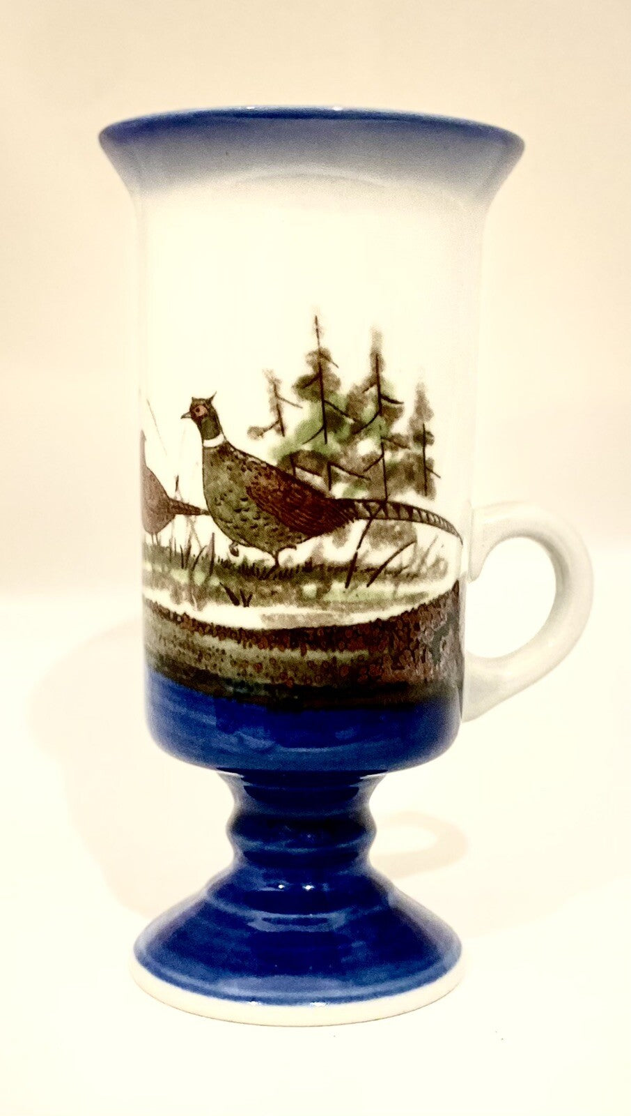 Vintage Otagiri Footed Pedestal Mug Pheasant Irish Cup Stoneware 5 1/2" H