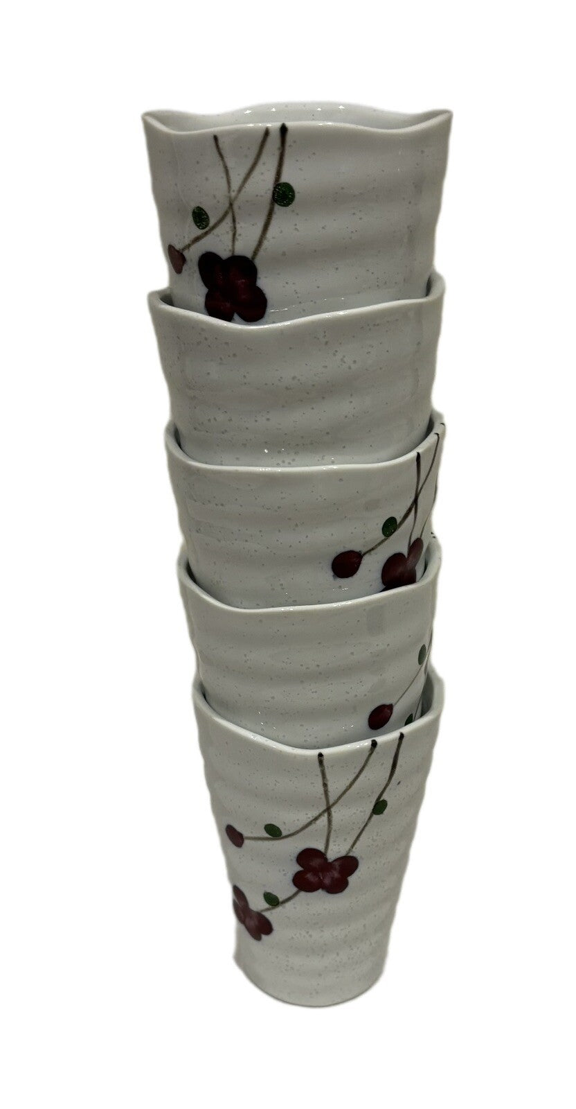 Vintage KoTo 5-Tea Cup Floral Red Cherry Blossom Ceramic Japanese No Handle Mugs
