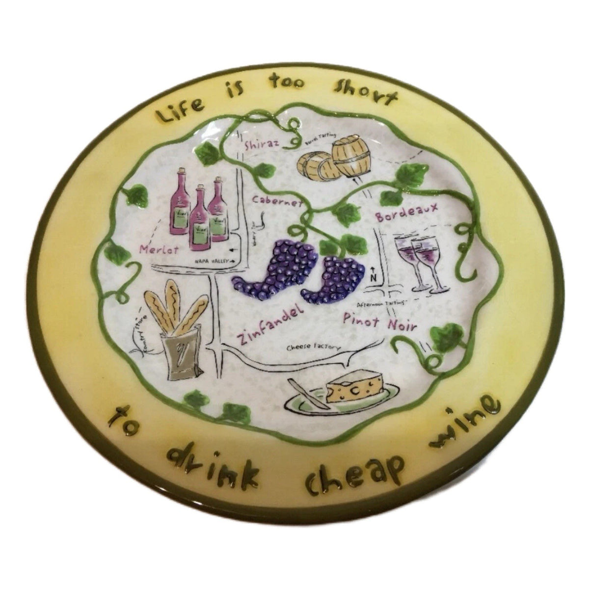Rene Dubois Napa Valley Wine Trail 4 Salad Plates Quotes Grapes Cheese Wine