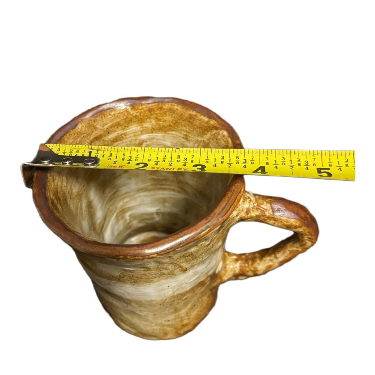 Art Pottery Handcrafted 2-Mugs Brown Greenish Shades Stoneware Tea Coffee Cups