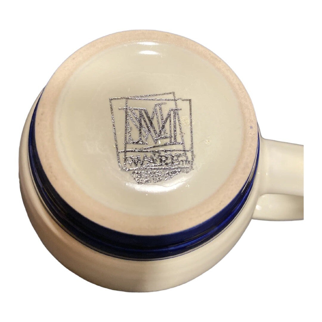 M Ware COLUMBUS Ceramic Coffee Mug White Floral Bouquet Tea Cup Blue Trim