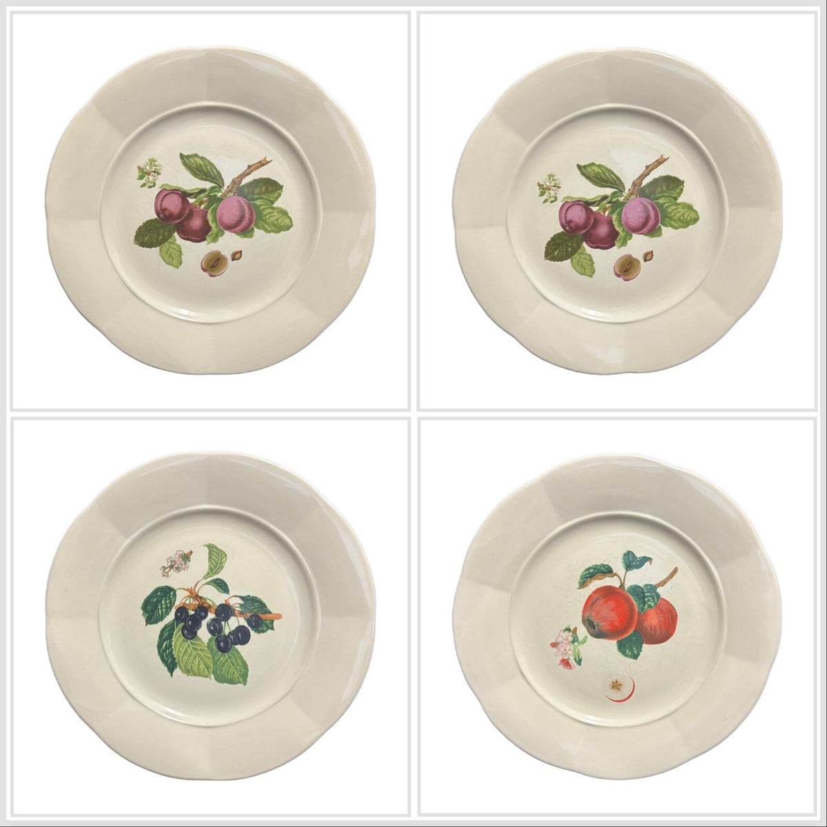 Vintage Gibson Designs 4-Salad Plates Fruit Design Ceramic Dessert Dishes 8.5"D