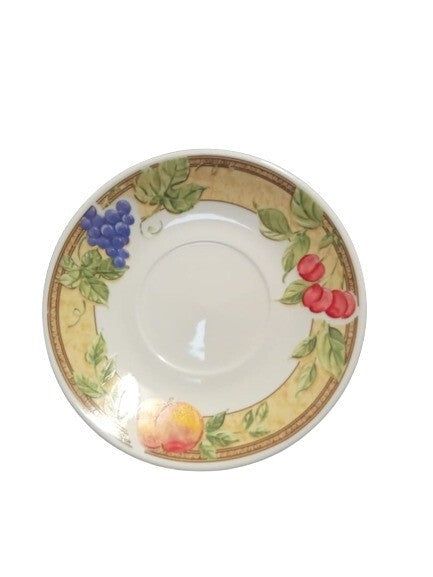 Gibson Designs FRUIT GROVE 6-Cups & 6-Saucers Peaches Cherries Grapes Tea Coffee