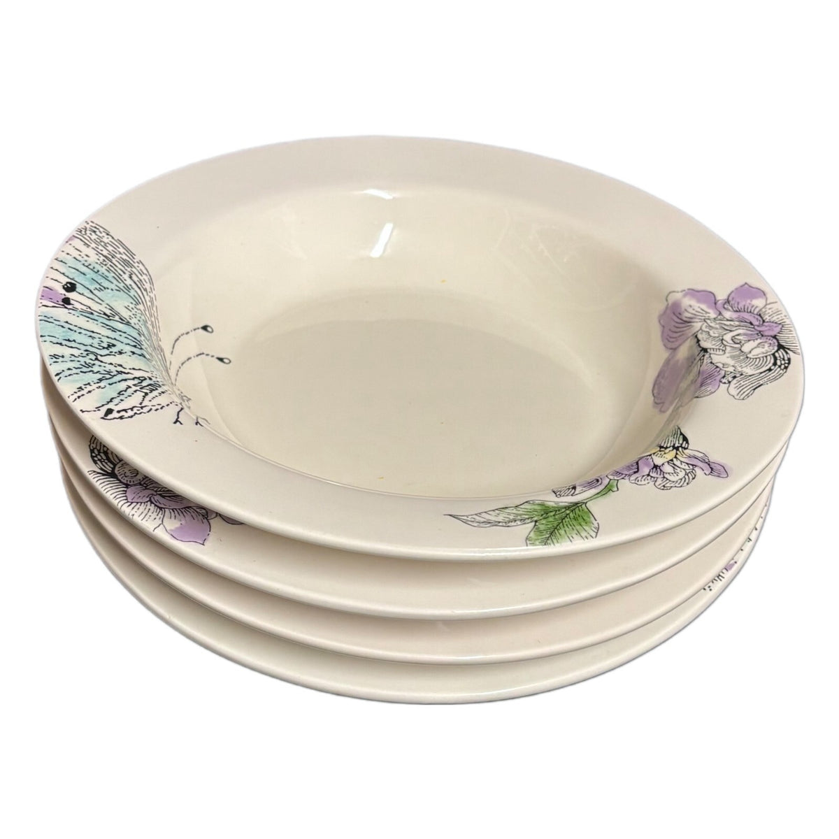 Edie Rose Home 4 Rim Soup Bowls PEACOCK COLLECTION Porcelain Pasta Dish 9 1/8"D