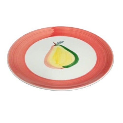 Gibson Designs HAND PAINTED Dinner Plate PEAR Orange Border 9 1/4"D Ceramic Dish