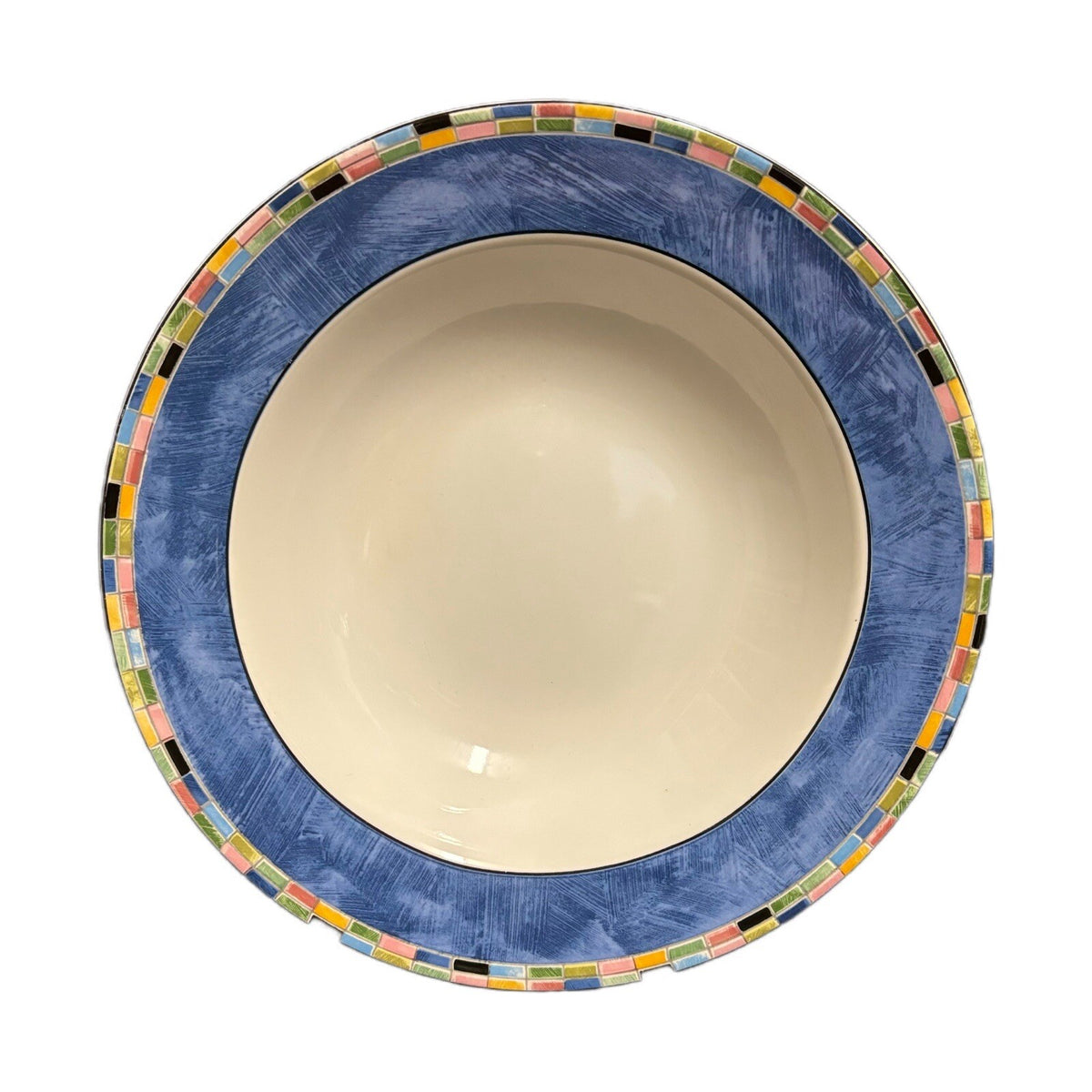 PTS International FANTASIA 4 Rimmed Soup Bowls Stoneware Dinnerware Mosaic Trim