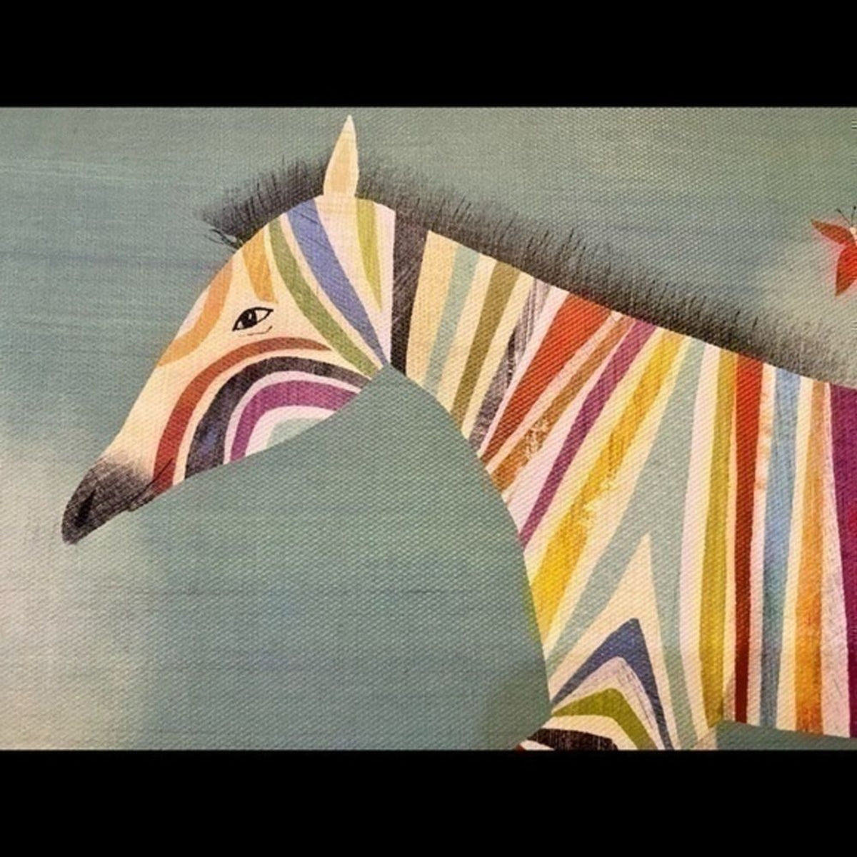 Oopsy Daisy too Rainbow Zebra stretched Canvas Wall Art  Print 14” W x 10”H