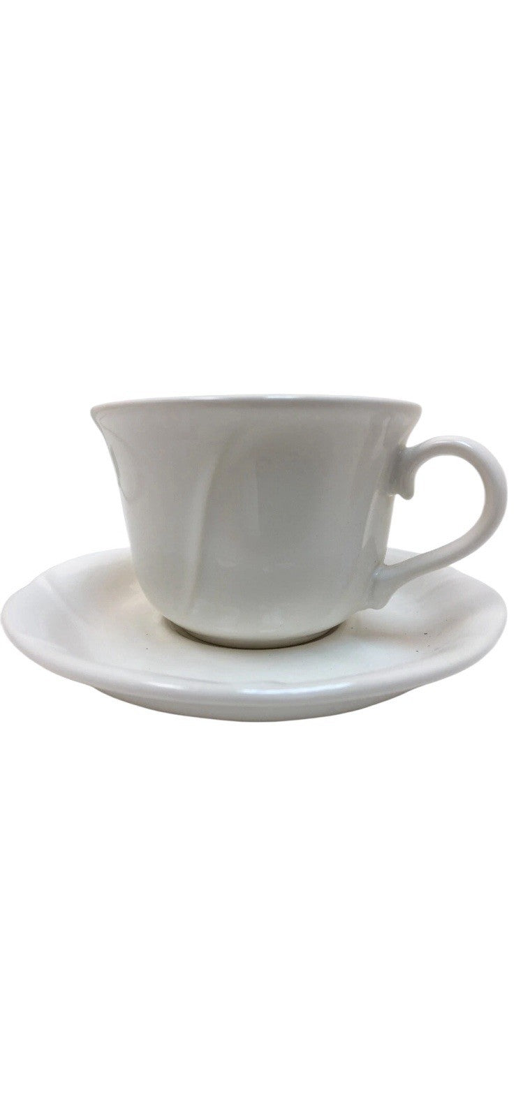 Pfaltzgraff Stratus Cups & Saucers Set of 4 White Ceramic Swirl Embossed USA