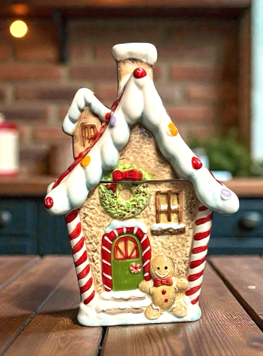 Sleigh Bell Bistro Gingerbread House Ceramic Cookie Jar Christmas Decor