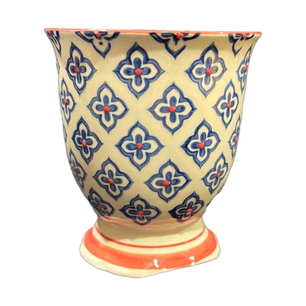 Royal Studio Pedestal Mug 4.25” Hand Painted Blue Red Floral Tile Coffee Cup