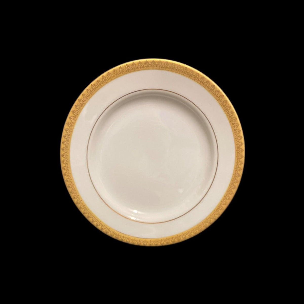 Gabbay QUEEN VICTORIA 6- Salad Plates Ceramic White Gold Border Trim Dinnerware