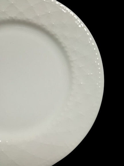 Gibson Designs ROYAL QUILT 6-Salad Plates Embossed Quilt & Dots Dessert White