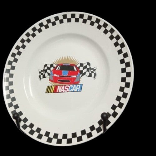 Gibson Designs NASCAR 3-Dinner Plates 11 ¼” D Black White Checkered Car Nascar