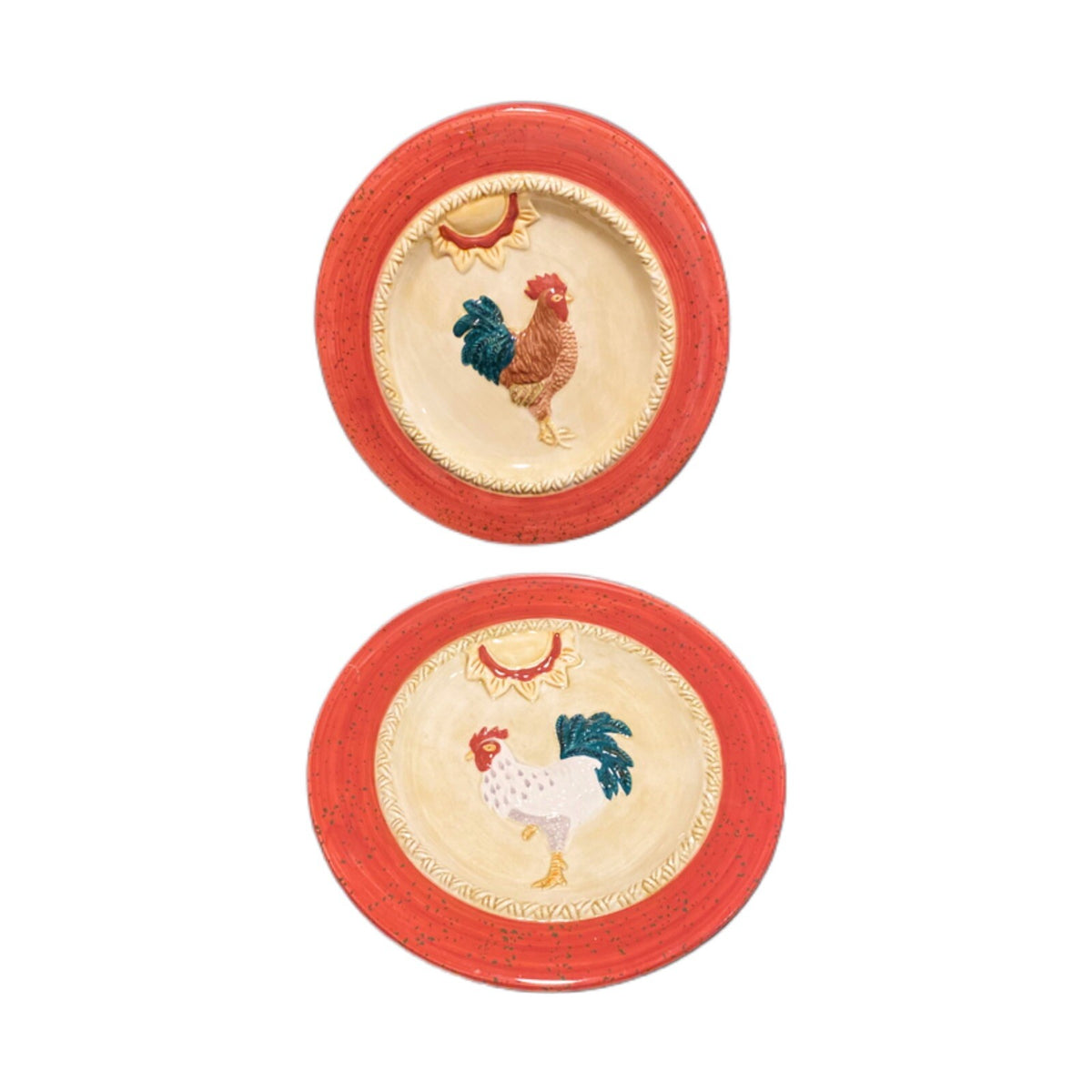 World Market 4-Rooster Plate 3D Embossed Raised Farmhouse Country Chicken Decor