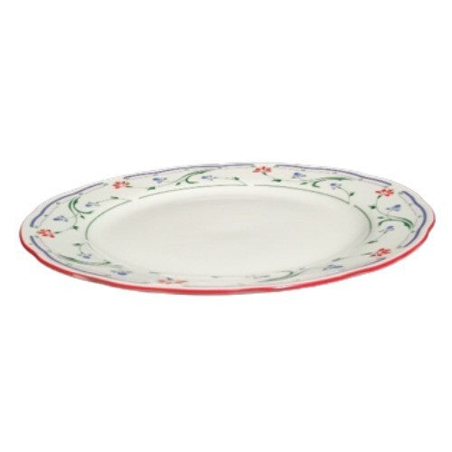 Gibson Designs GRACE 6-Dinner Plates 10 5/8"D Blue Red Flowers Green Blue Lines