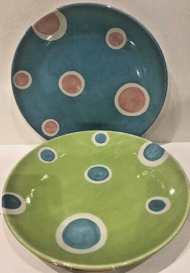 Pfaltzgraff CONFETTI STREAMERS 4-Luncheon Plates Ceramic Salad Dessert Dish 9" D