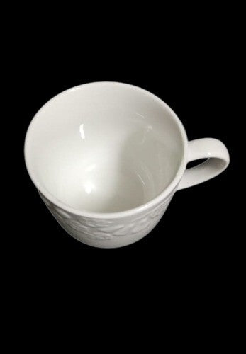Gibson Designs FRUIT 4 Cups & 4 Saucers 8 oz Embossed Fruit, White Dinnerware