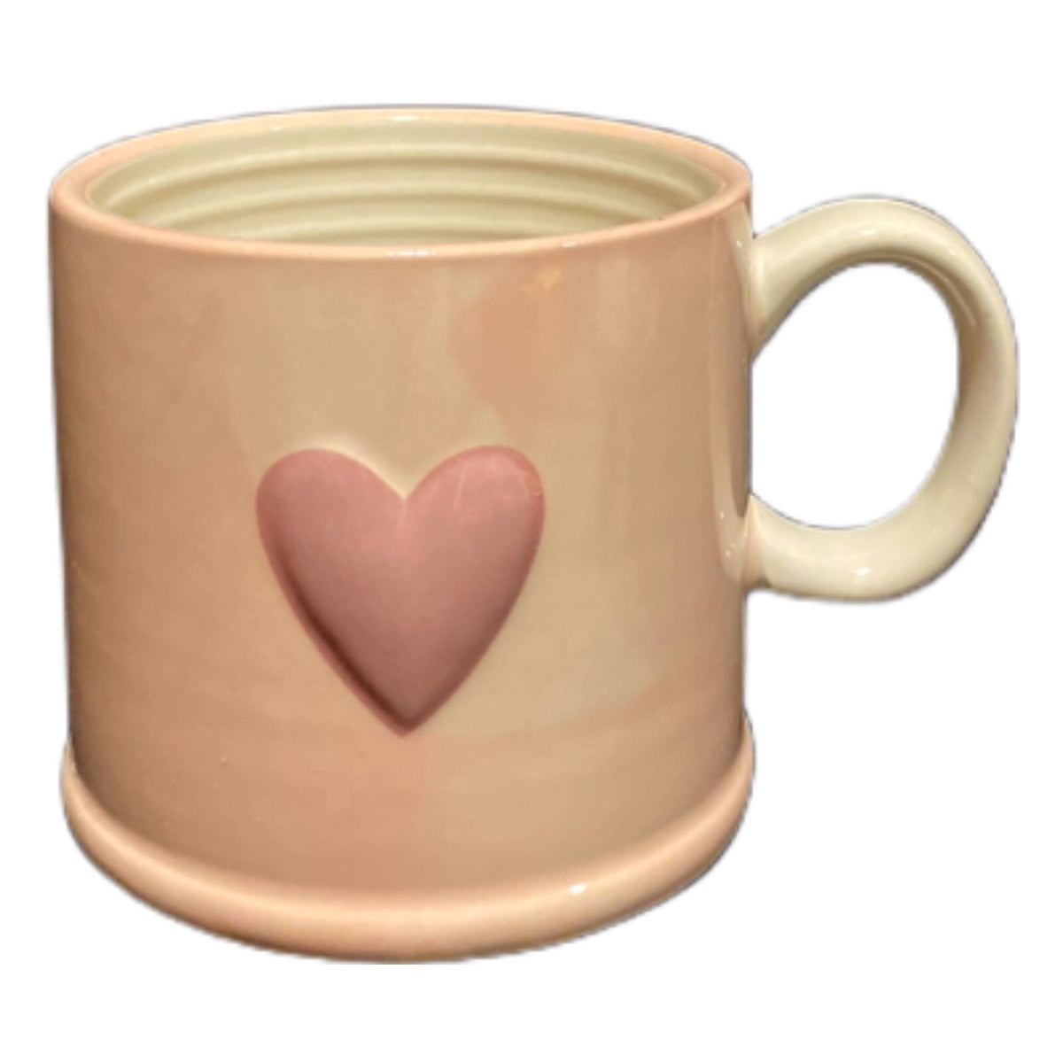 Old Pottery Pink Blush Love Heart Mug 3D Raised Embossed Ceramic Valentine Cup