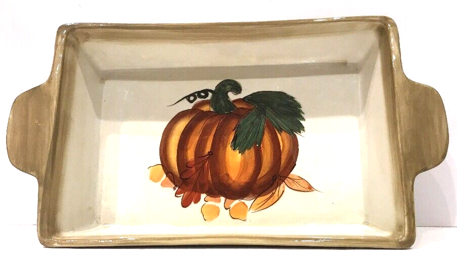 HAUSENWARE Tray With Handles Ceramic Rectangular Serving Platter Pumpkin 13.5" L