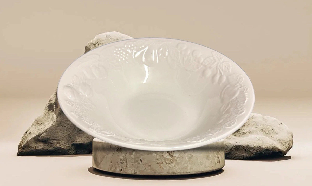 Gibson China Embossed Fruit Off- 10 1/8”D Ceramic Serving Bowl Vintage Dish