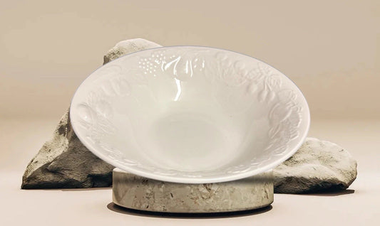 Gibson China Embossed Fruit Off- 10 1/8”D Ceramic Serving Bowl Vintage Dish