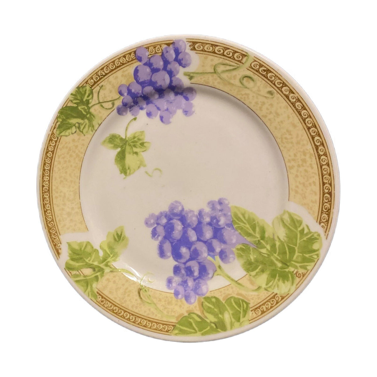 Gibson Designs FRUIT GROVE 4-Salad Plates Dessert Dish Grapes Leaves